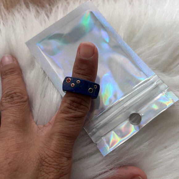 Jewelry - Carved Lapis Ring with 14K bezel set Gemstones